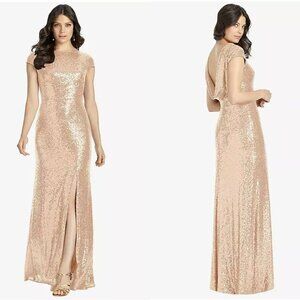 Rose Gold Sequin Elle Dress – Cap Sleeves & Low Cowl Back – NWT, 6R